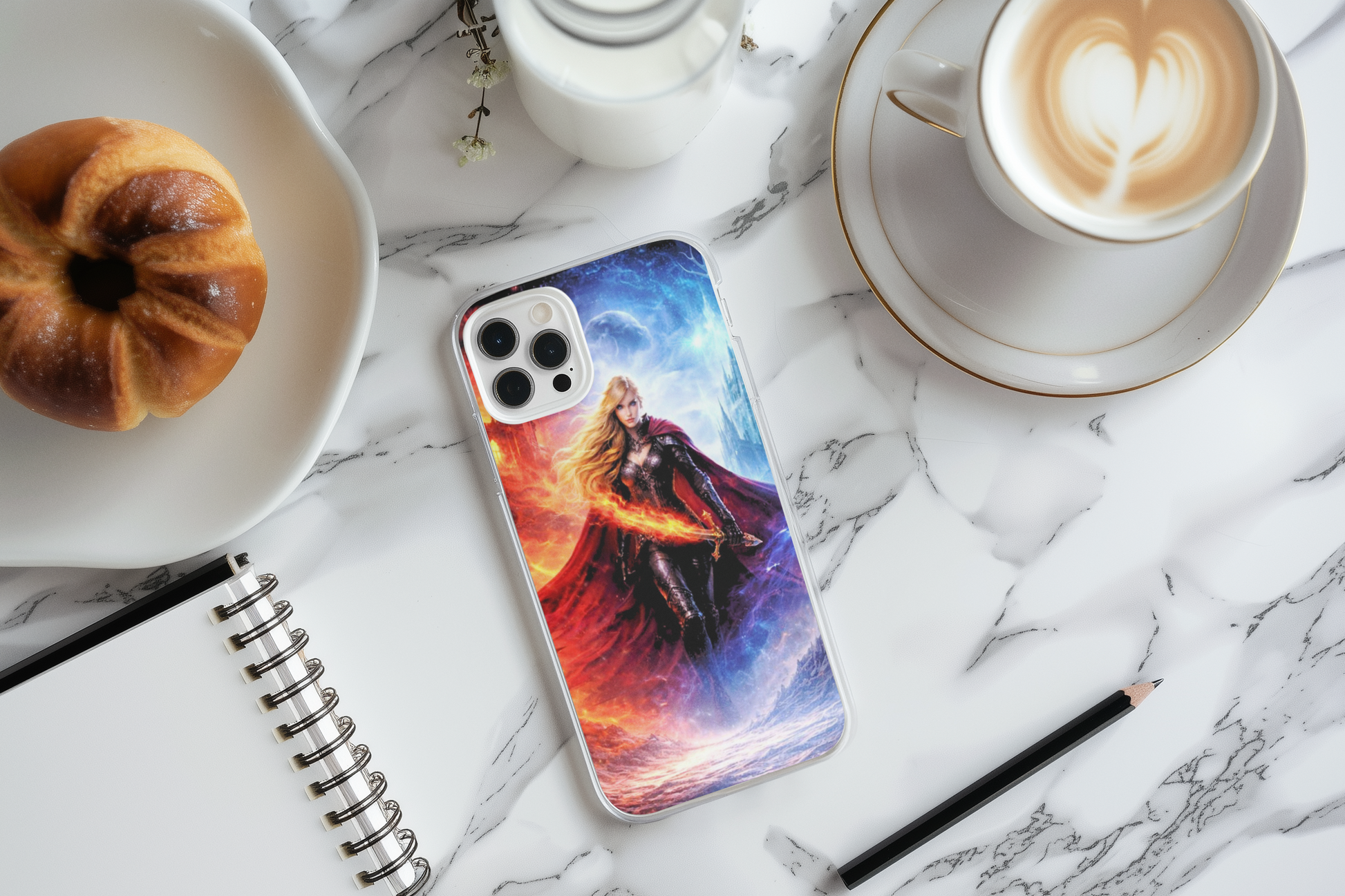 Close-up of fierce protector and kingdom phone insert design - loyal warrior fantasy art
