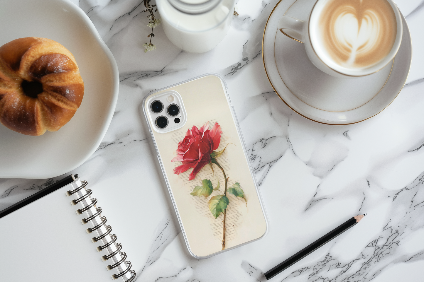  Rose book phone insert displayed in clear iPhone case - cottagecore reader aesthetic
