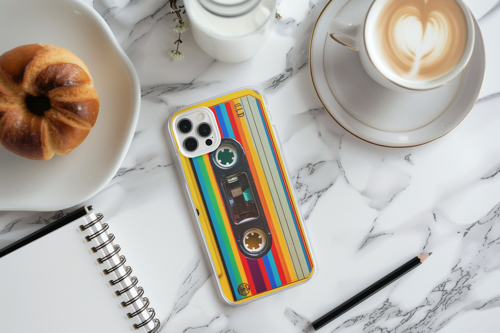 Close-up of vintage cassette phone insert design - 80s 90s mixtape art

