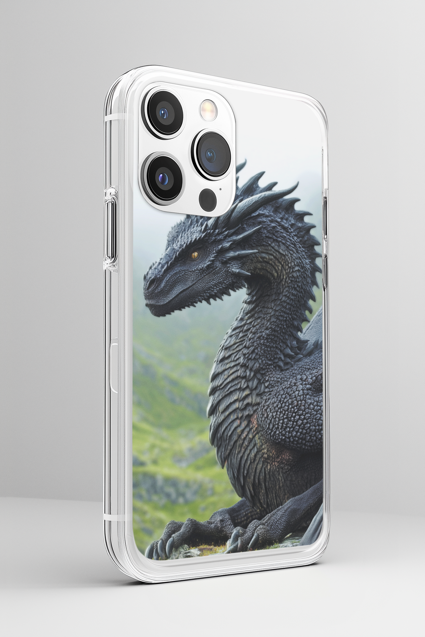 Ancient Black Dragon Phone Insert | Dark Fantasy Art for Clear iPhone Cases