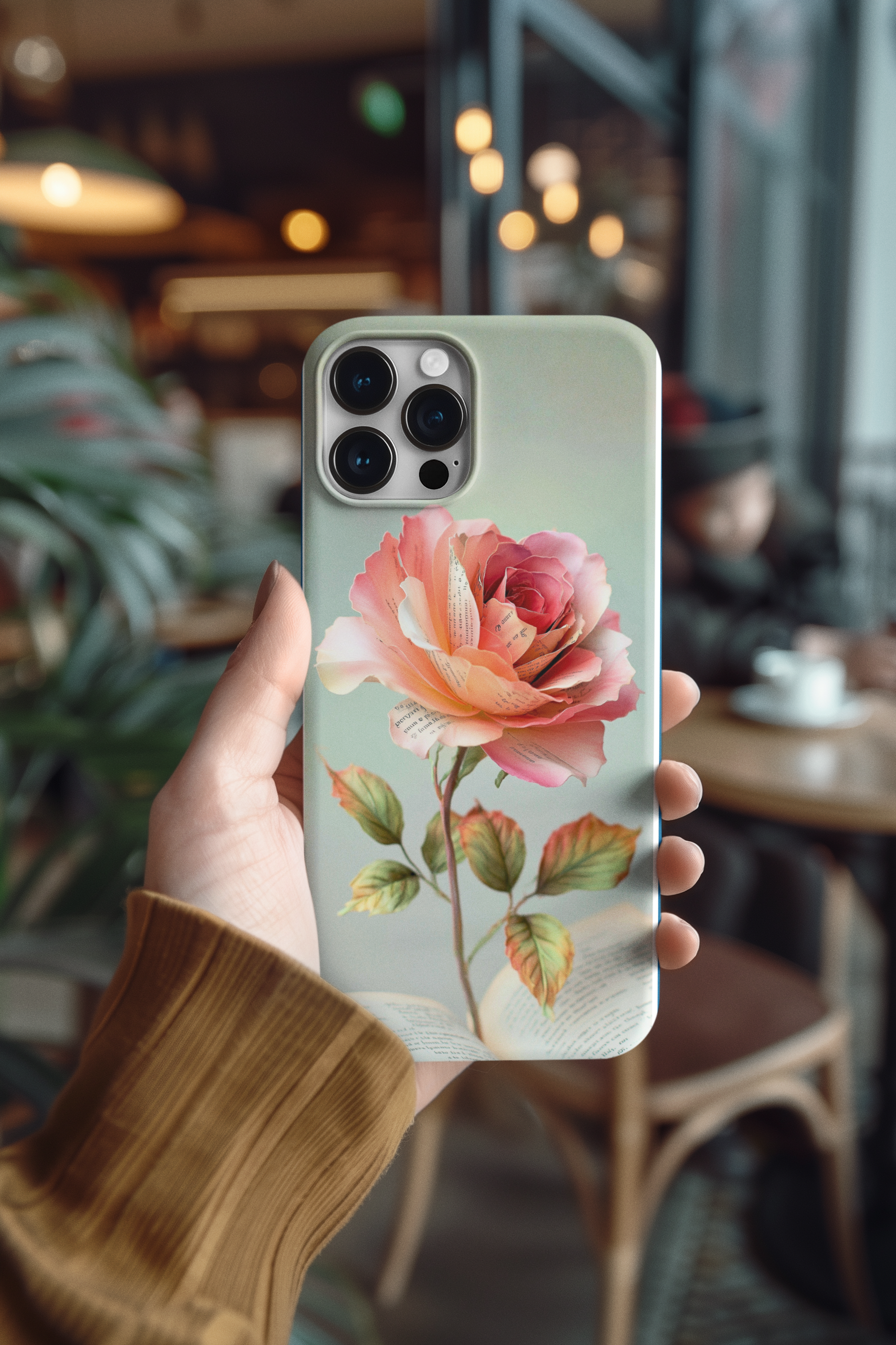  Floral book phone insert in clear iPhone case - delicate pink rose reader aesthetic

