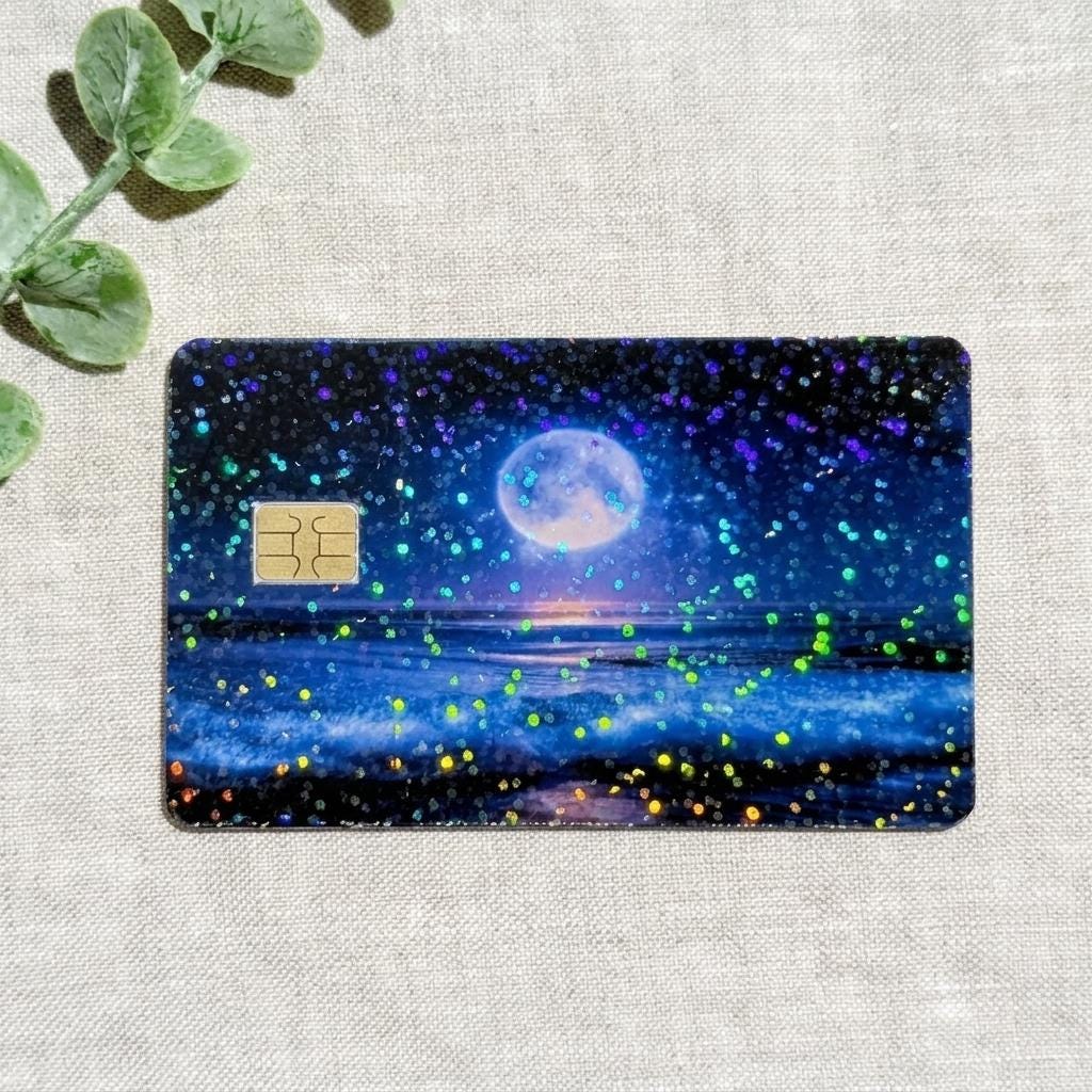 Moon Ocean Card Skin – Holographic Celestial Debit & Credit Card Sticker by The Sticker Era