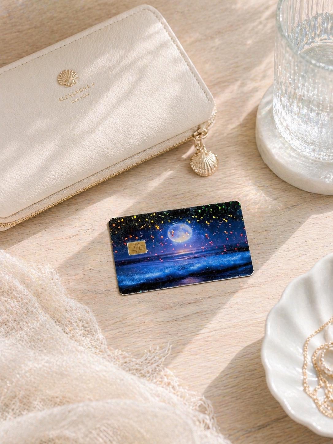 Moon ocean card skin detail, witchy celestial card cover by The Sticker Era