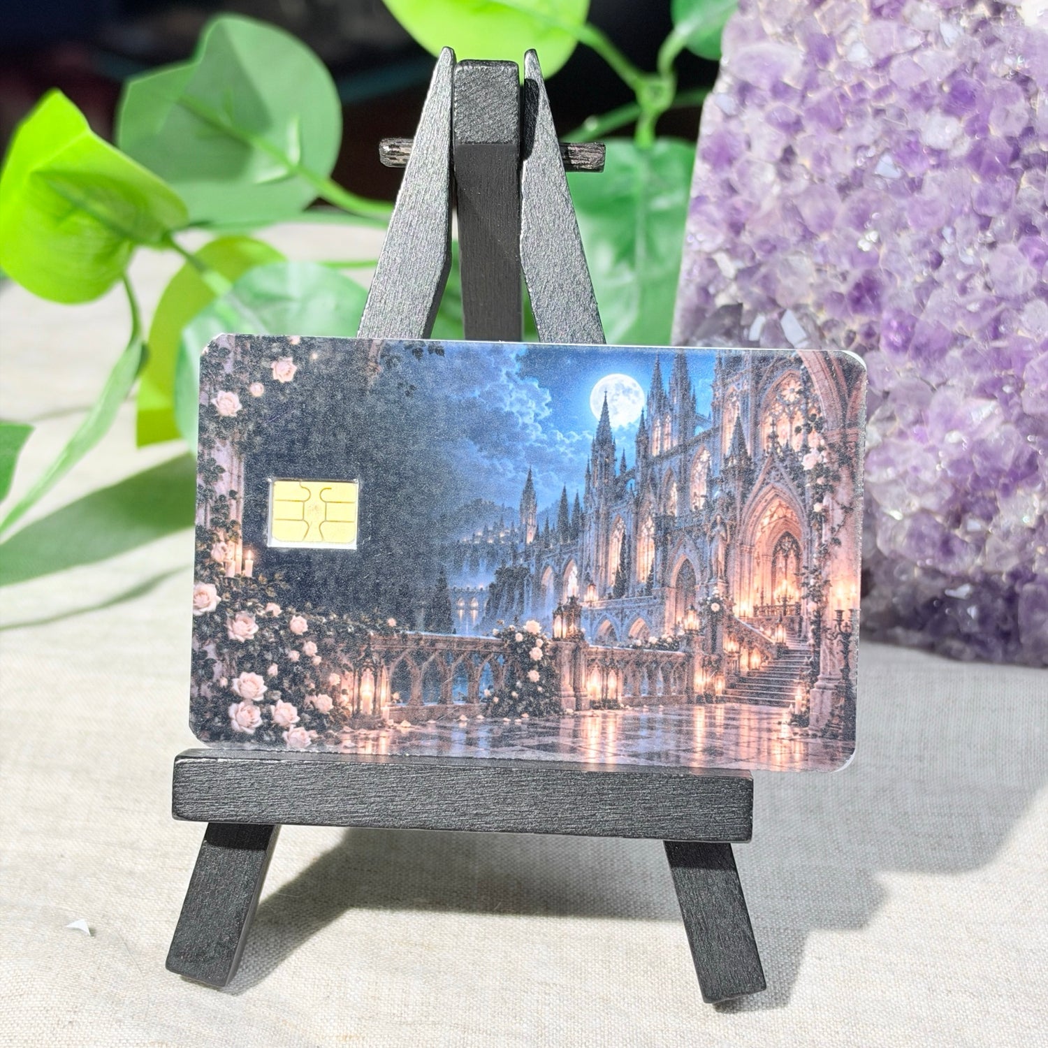 Moonlit Castle Card Skin – Gothic Cathedral & Roses Debit & Credit Card Sticker by The Sticker Era
