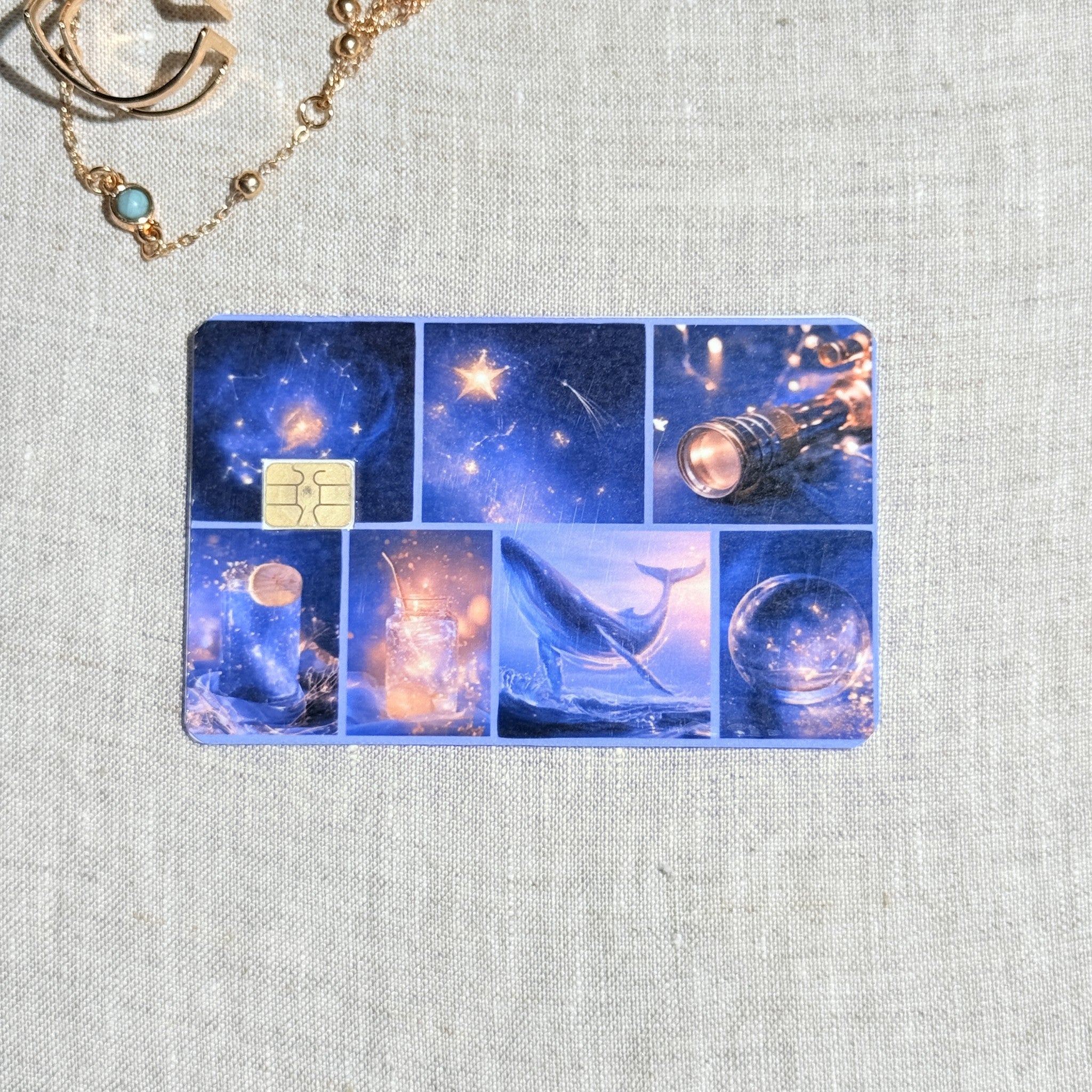 Close up of the celestial collage tiles with the chip cutout