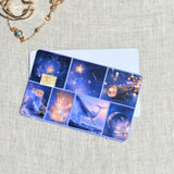 Celestial collage card skin showing the deep blue palette