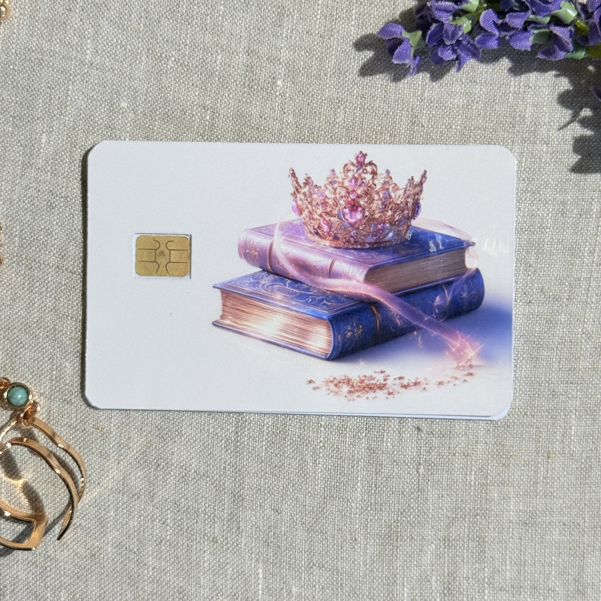 Close up of the crown and book stack detail with the chip cutout