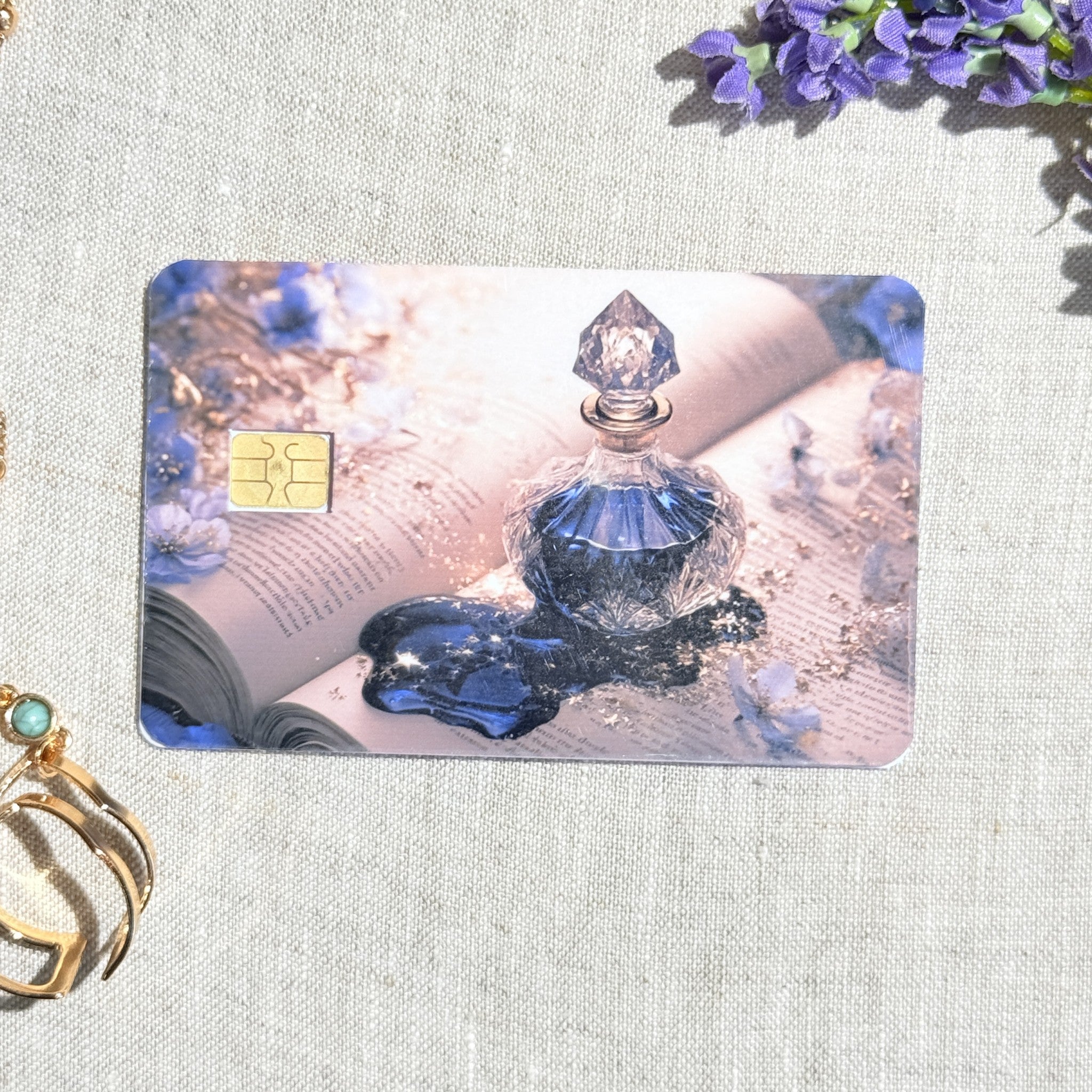 Close up of the crystal stopper and violets with the chip cutout