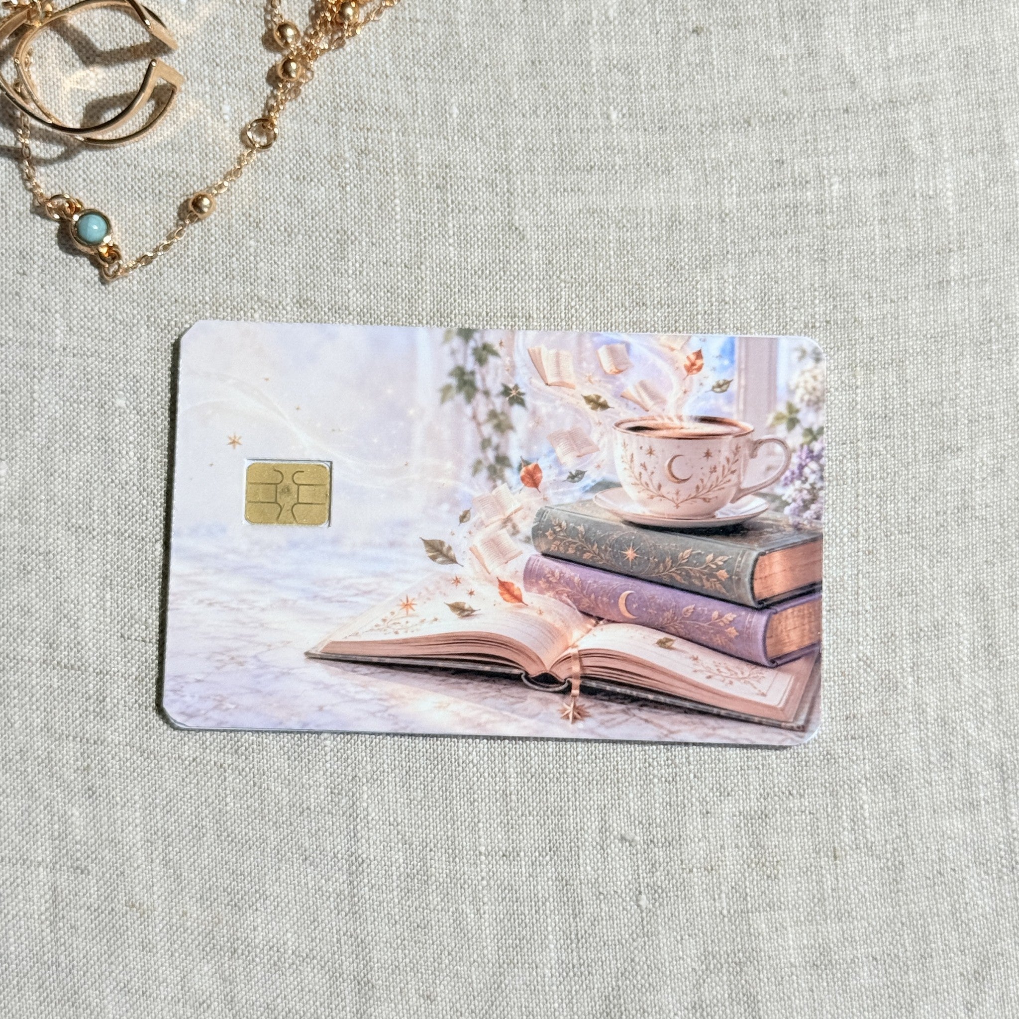 Morning Read Card Skin – Teacup & Books Debit & Credit Card Sticker by The Sticker Era