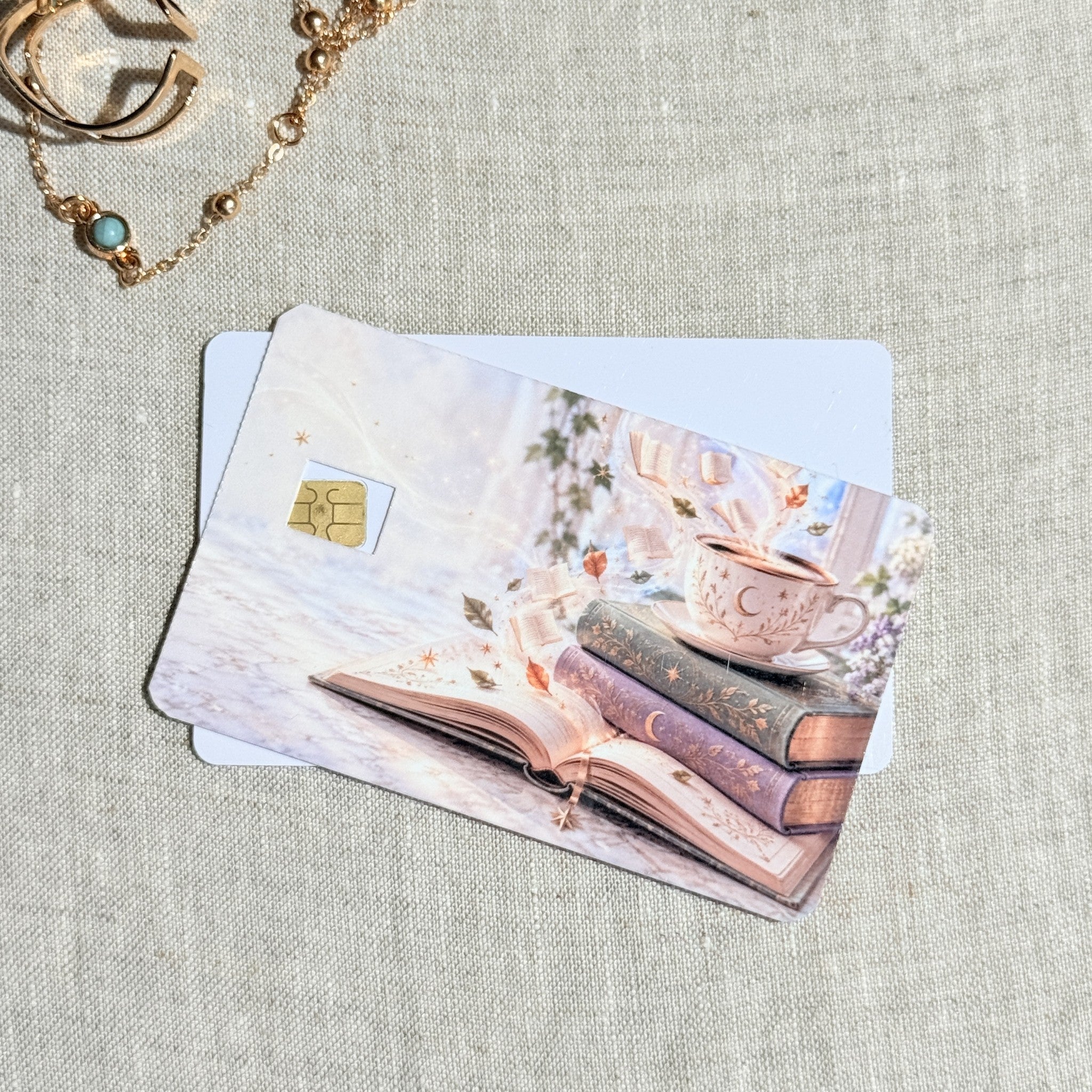 Morning Read Card Skin – Teacup & Books Debit & Credit Card Sticker by The Sticker Era