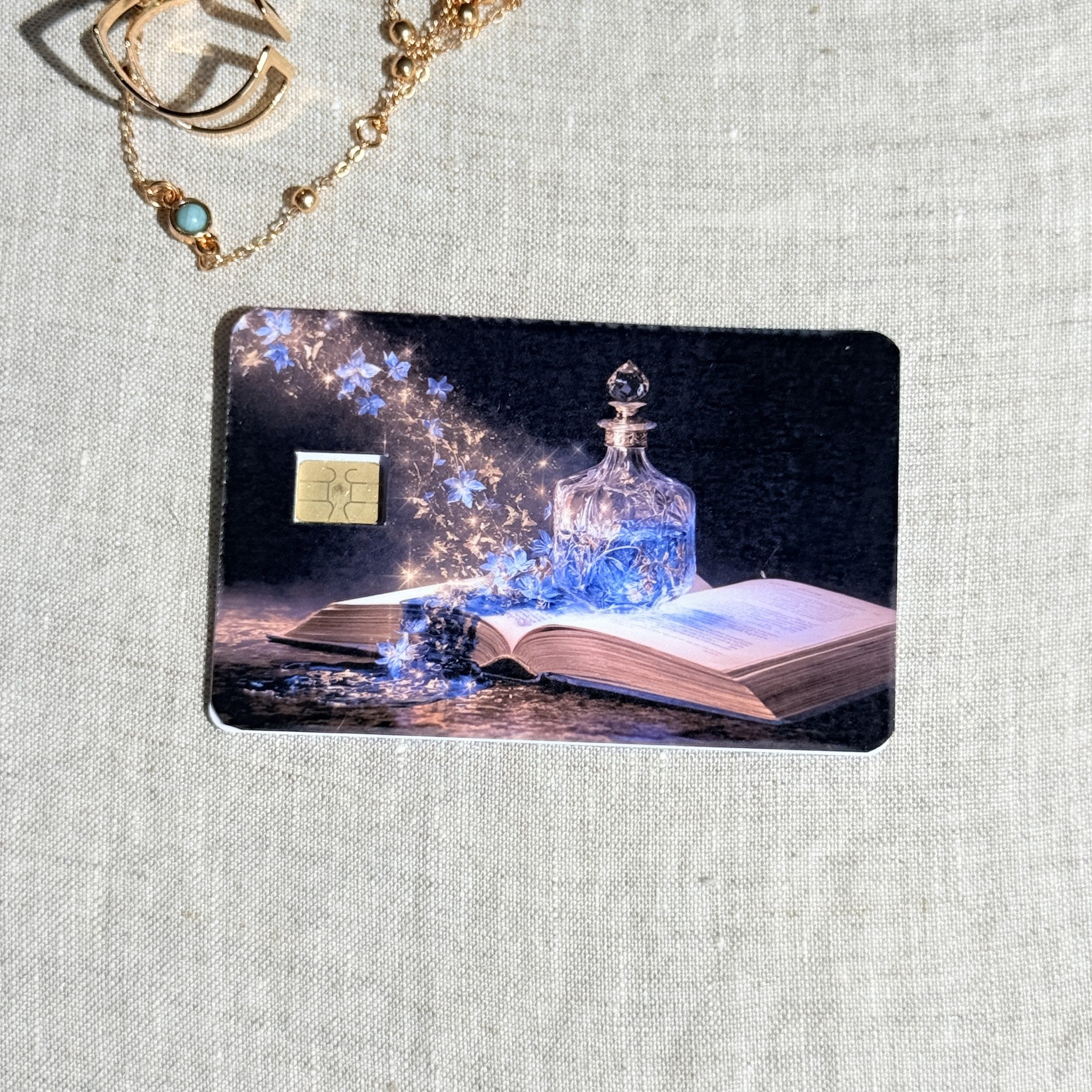 Starlight Potion Card Skin – Glowing Blue Bottle Debit & Credit Card Sticker by The Sticker Era