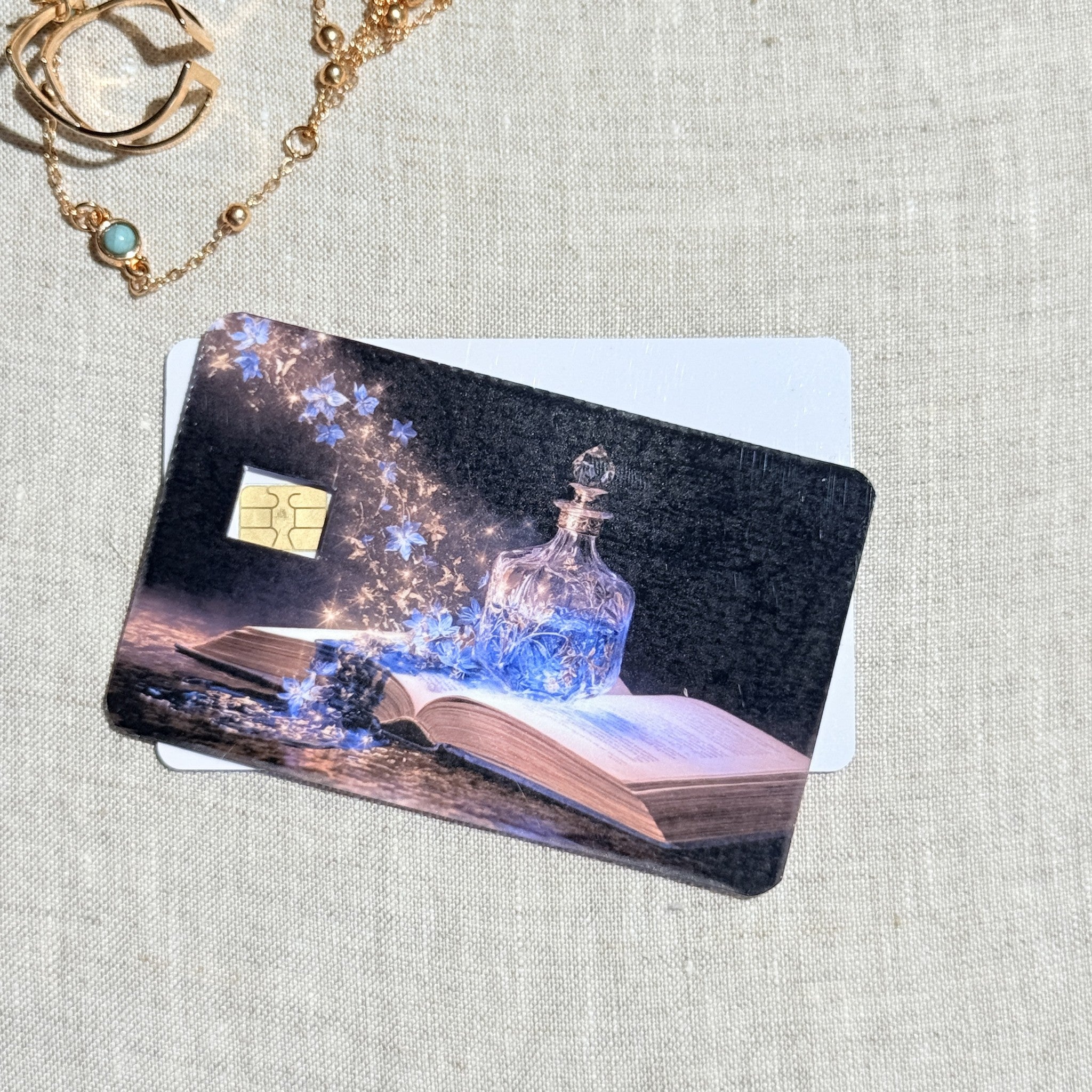 Starlight Potion Card Skin – Glowing Blue Bottle Debit & Credit Card Sticker by The Sticker Era