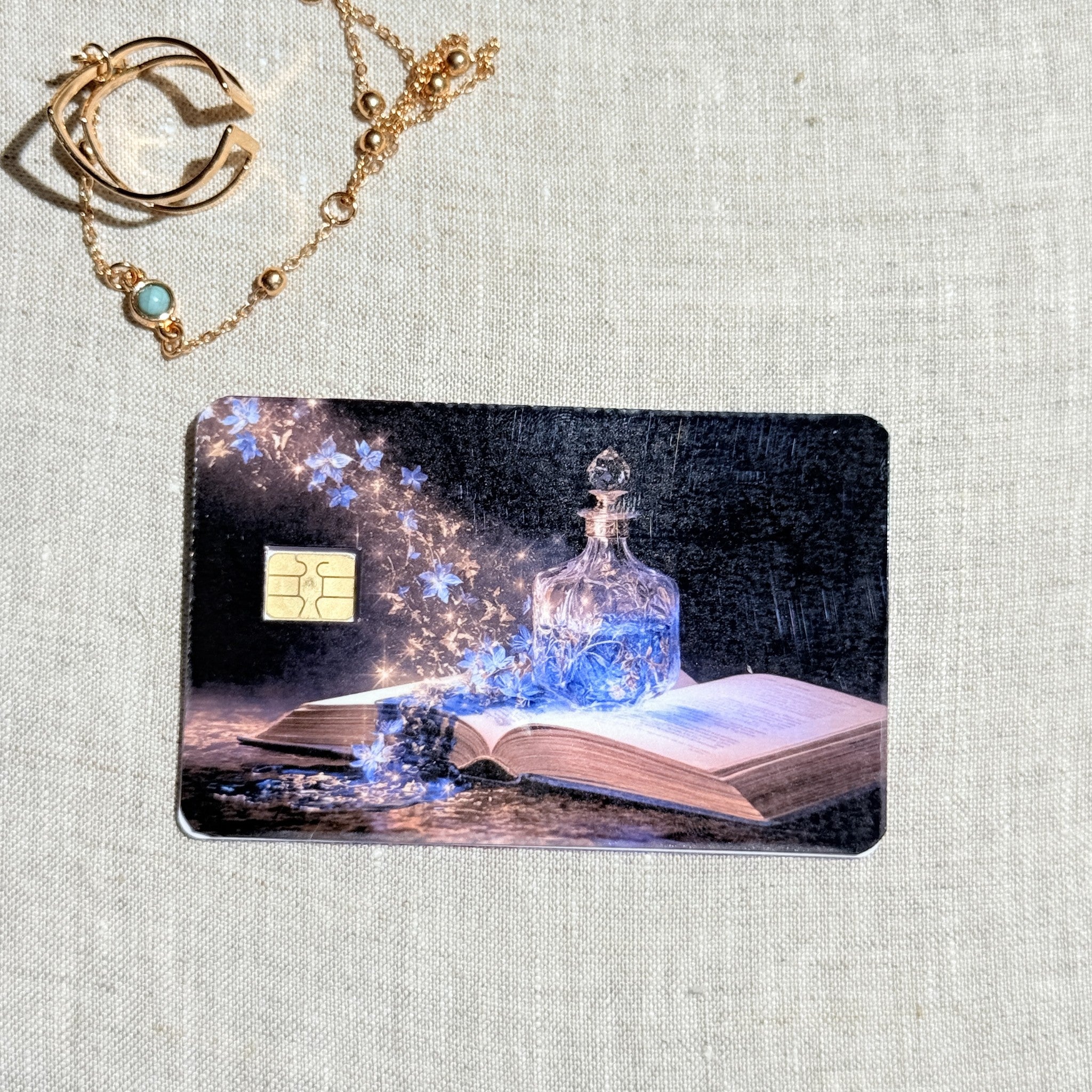 Starlight Potion Card Skin – Glowing Blue Bottle Debit & Credit Card Sticker by The Sticker Era