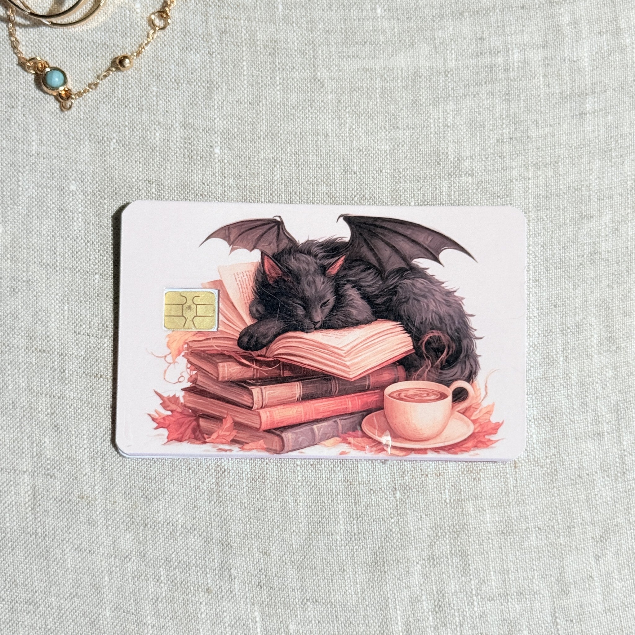 Winged Cat Card Skin – Sleepy Bookish Familiar Debit & Credit Card Sticker by The Sticker Era