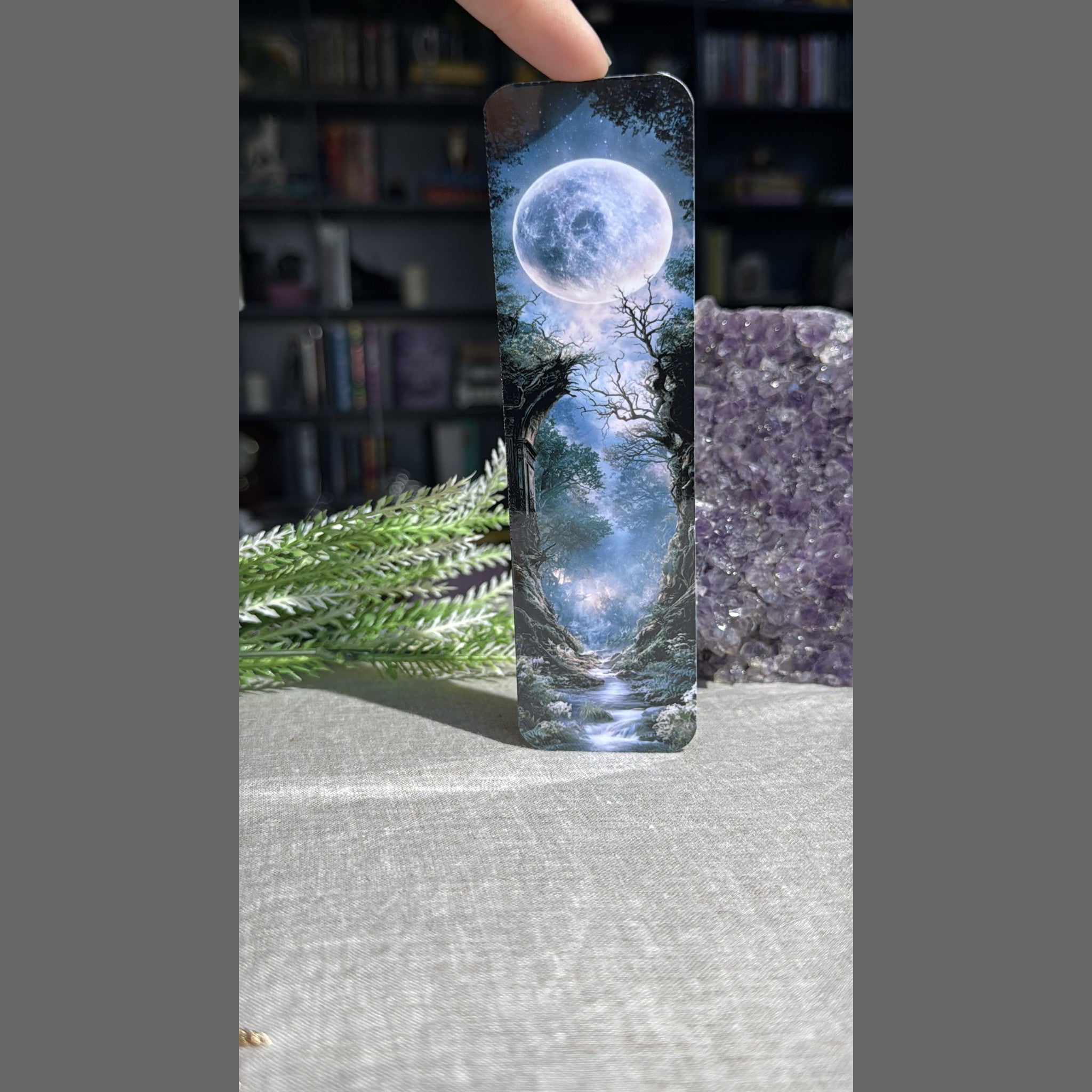 Moonlit Forest Bookmark – Full Moon Laminated Page Marker by The Sticker Era
