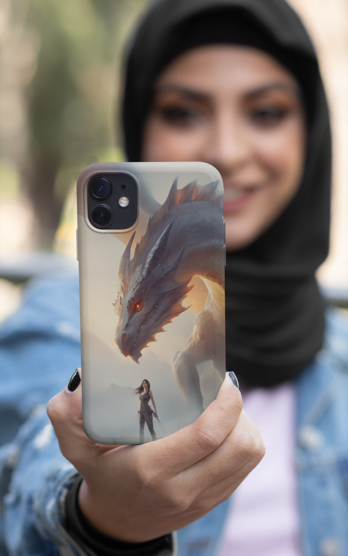 Guardian Dragon Phone Insert | Warrior Fantasy Art for Clear iPhone Cases
