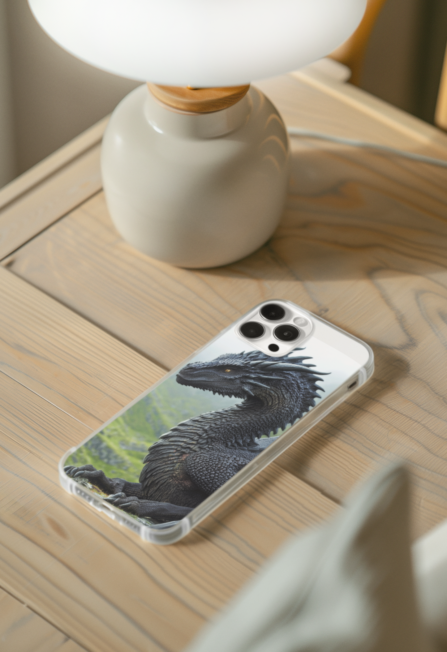 Ancient Black Dragon Phone Insert | Dark Fantasy Art for Clear iPhone Cases