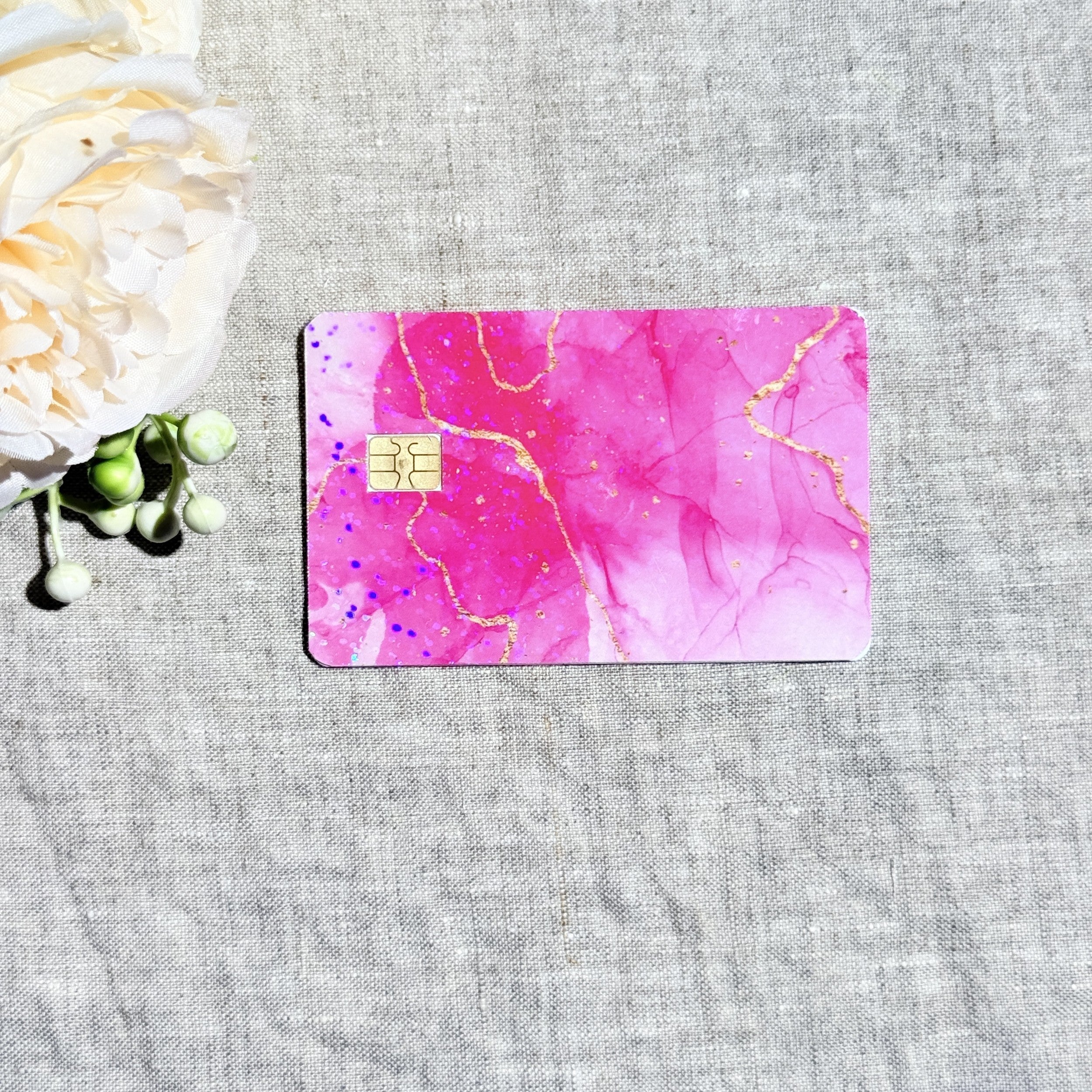 Standard finish pink marble card skin without glitter by The Sticker Era