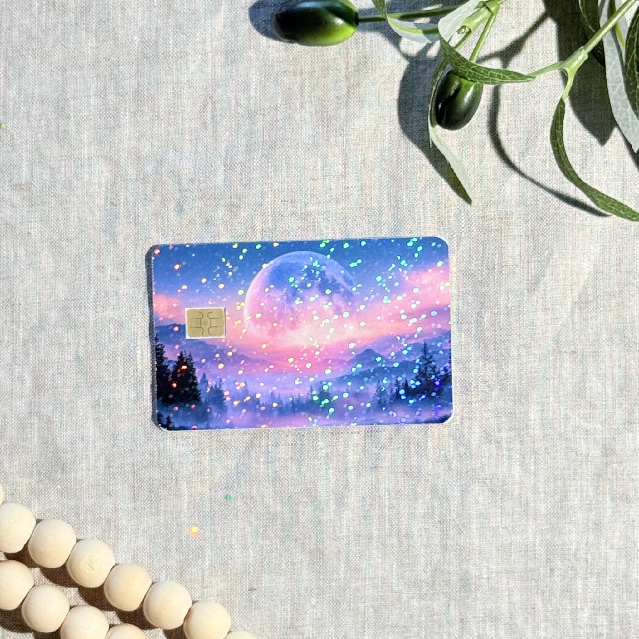 Pink Moon Mountains Card Skin – Holographic Sunset Sky Debit & Credit Card Sticker by The Sticker Era