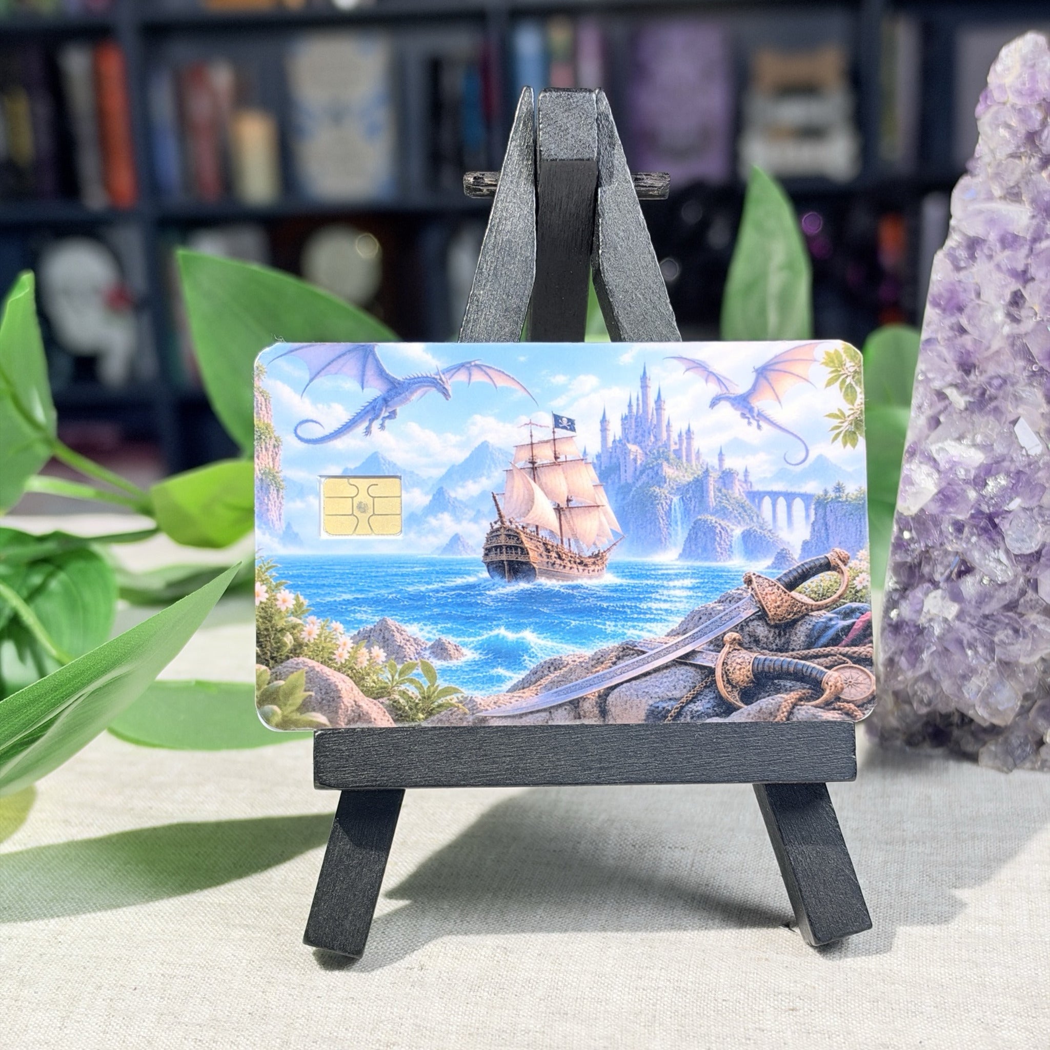 Dragon Cove Card Skin – Pirate Ship & Castle by the Sea Debit & Credit Card Sticker by The Sticker Era