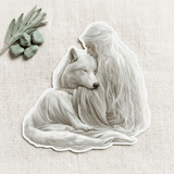 Girl Reading With Wolf Sticker | Fantasy Companion Vinyl Decal by The Sticker Era