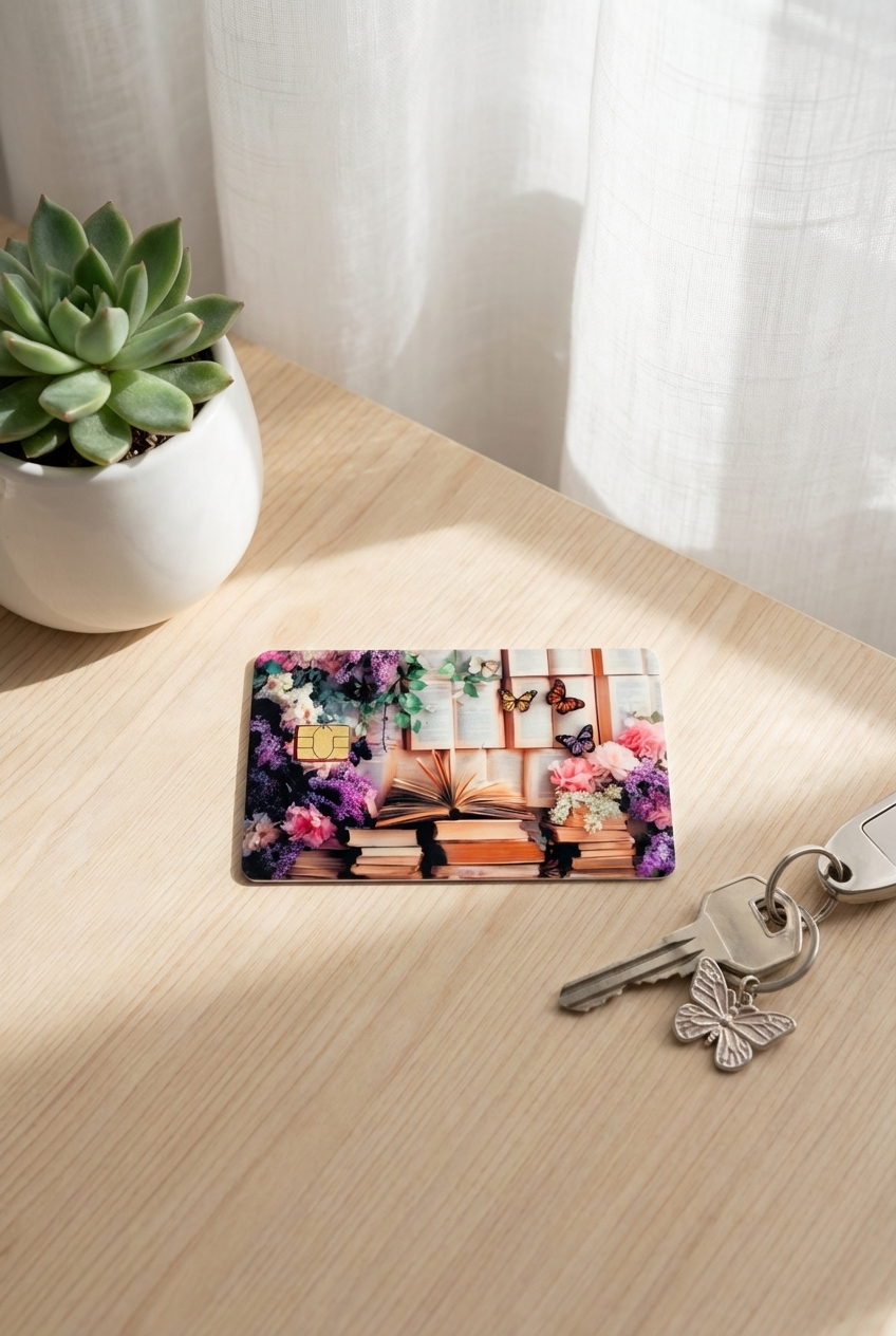 Bookish Floral Butterfly Card Skin – Sticker Era