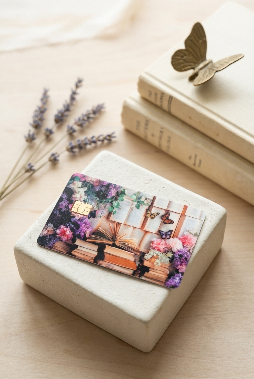 Bookish Floral Butterfly Card Skin – Sticker Era