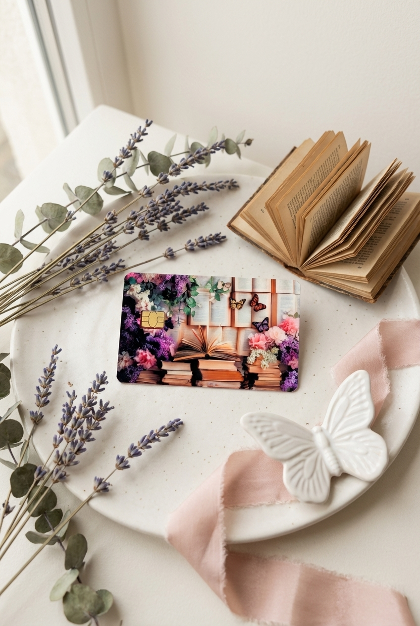 Bookish Floral Butterfly Card Skin – Sticker Era