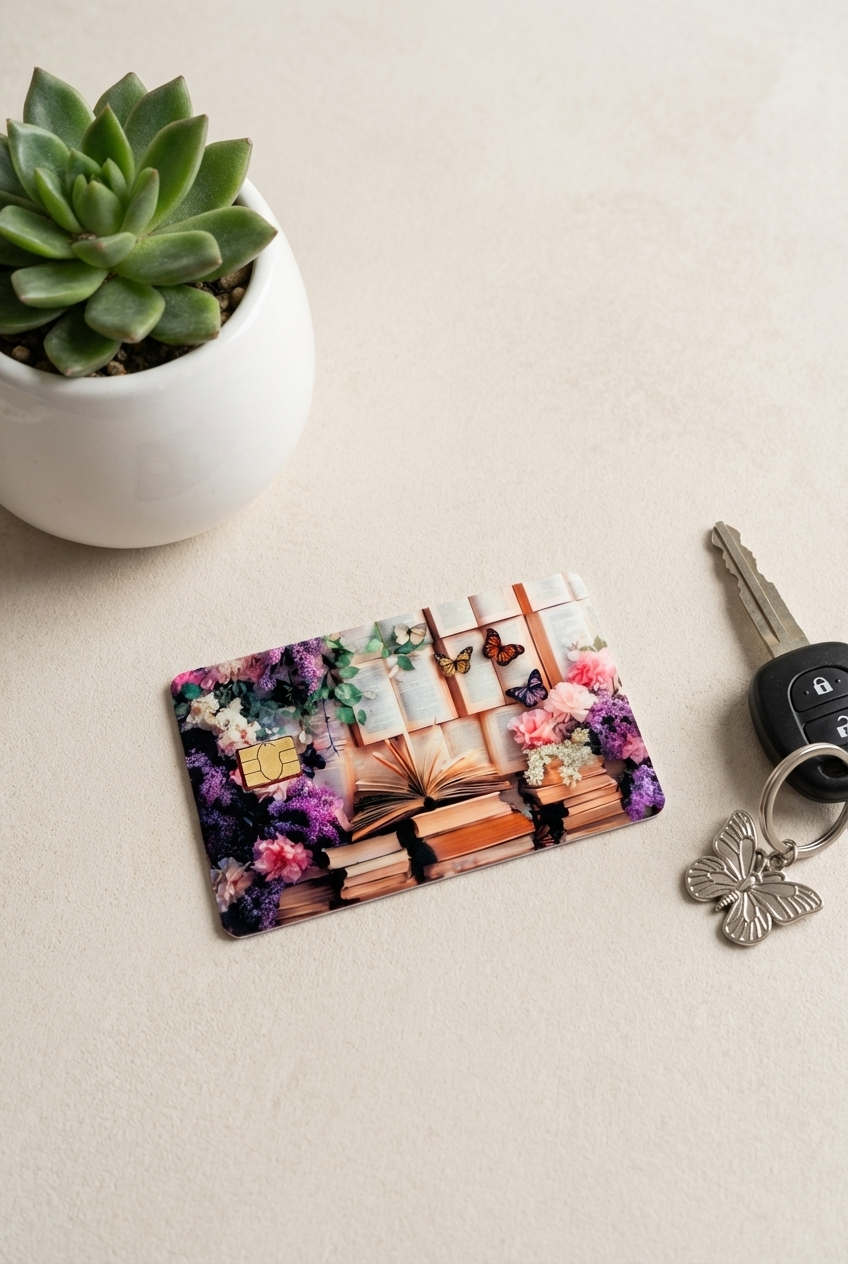 Bookish Floral Butterfly Card Skin – Sticker Era