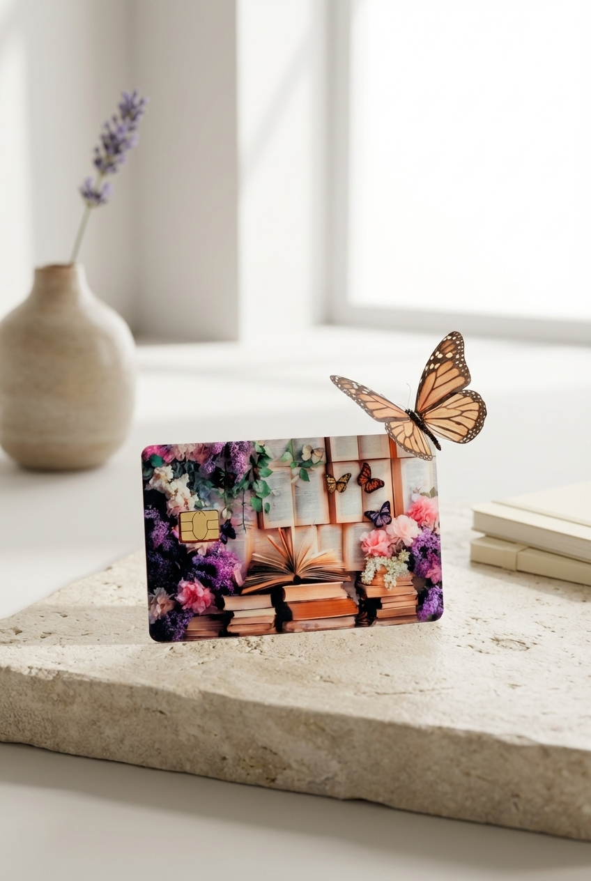 Bookish Floral Butterfly Card Skin – Sticker Era