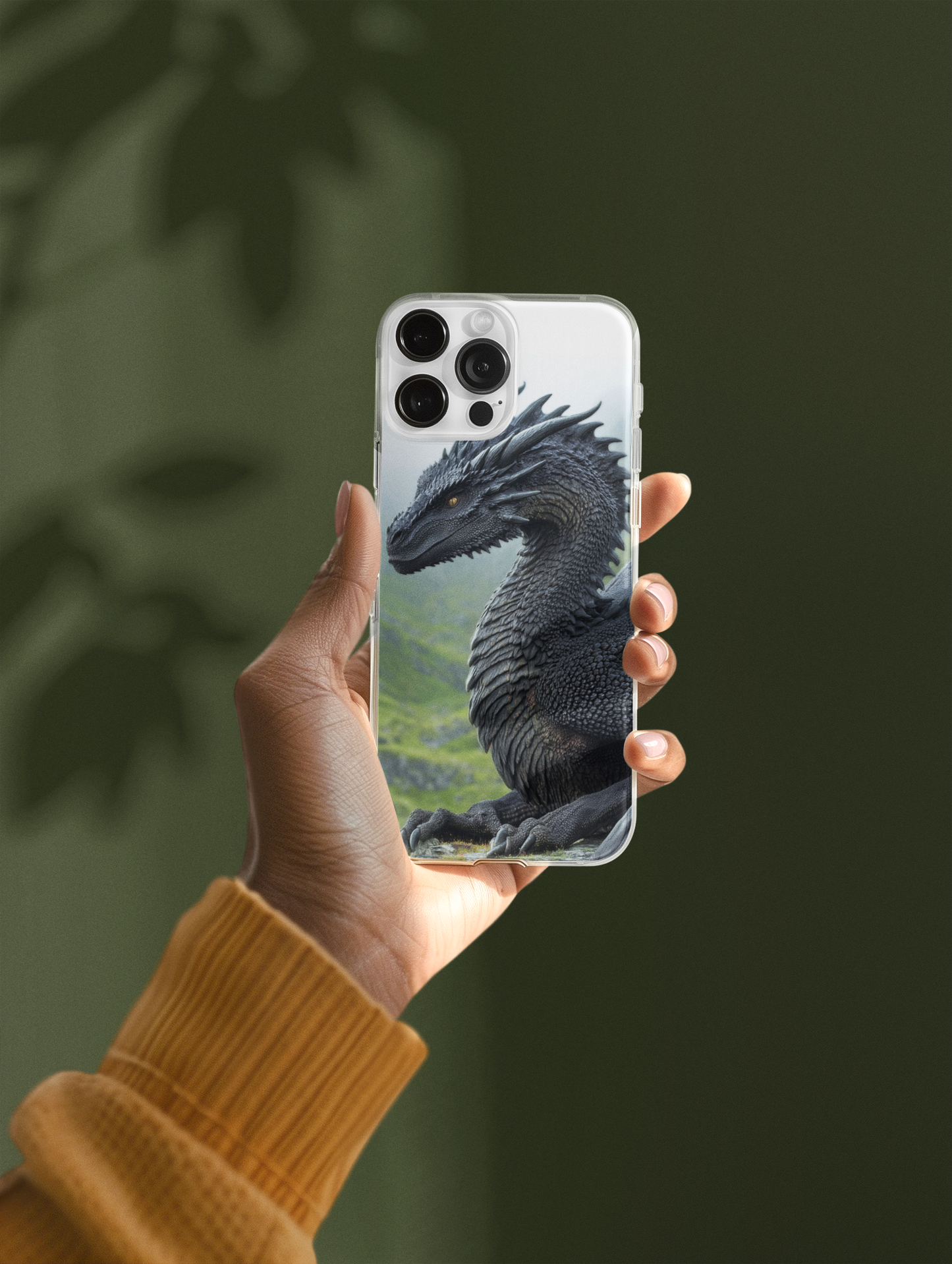Ancient Black Dragon Phone Insert | Dark Fantasy Art for Clear iPhone Cases