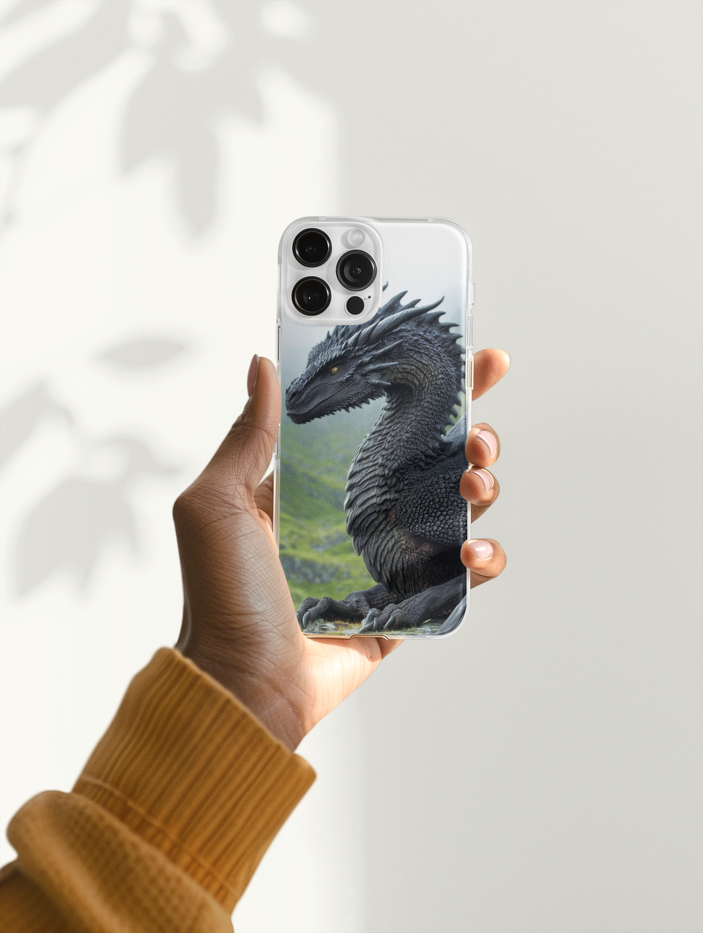 Ancient Black Dragon Phone Insert | Dark Fantasy Art for Clear iPhone Cases