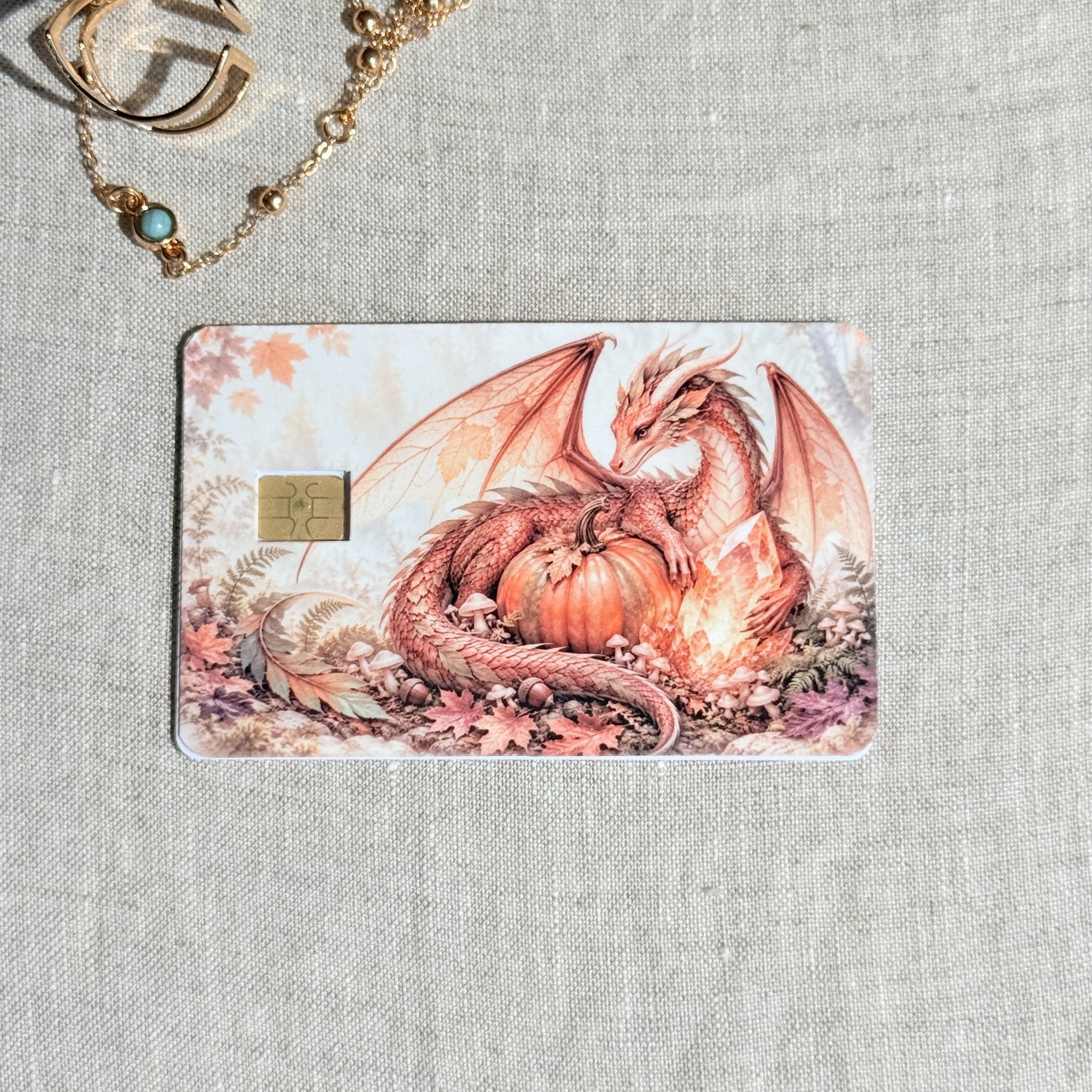 Close up of the dragon and pumpkin detail with the chip cutout
