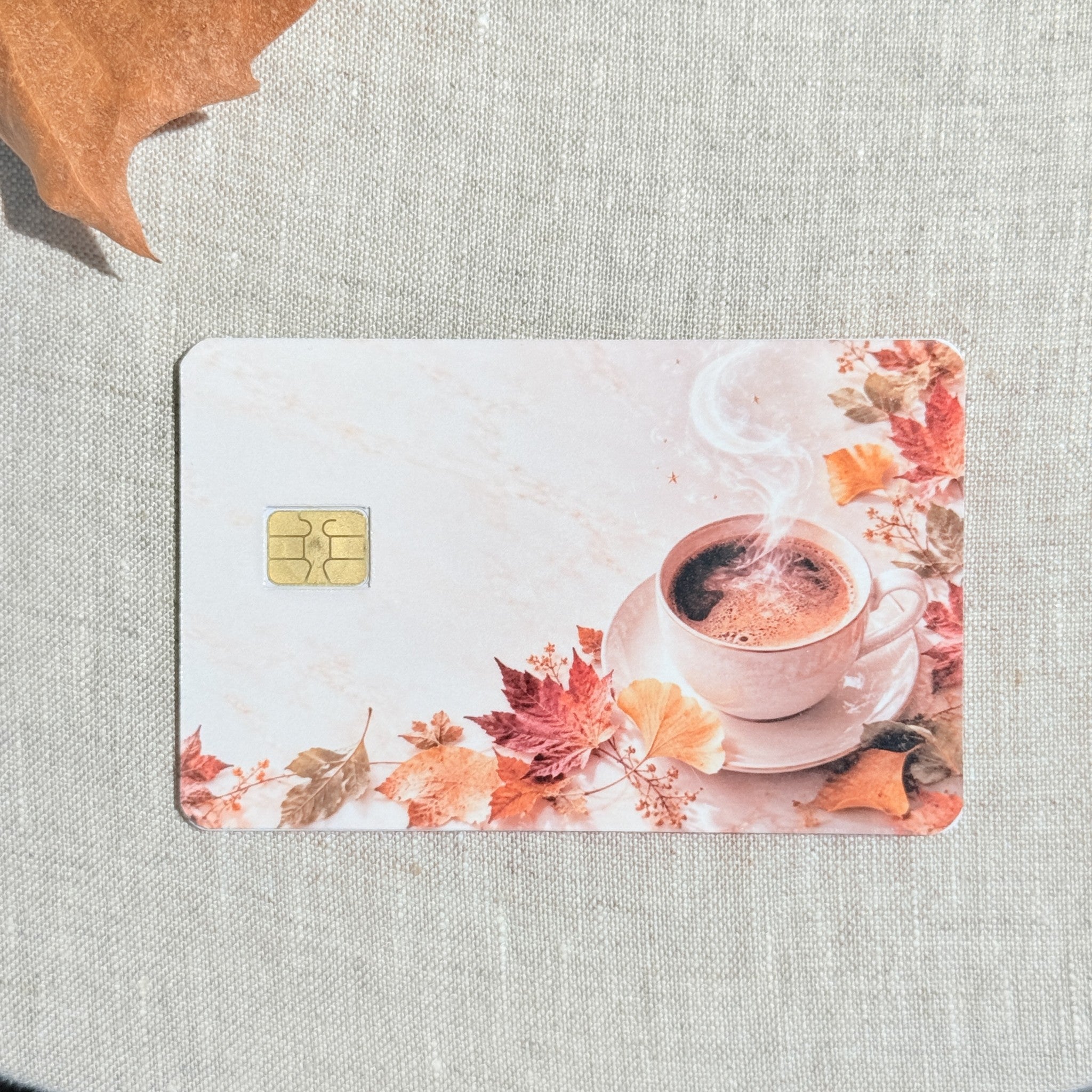 Close up of the latte and acorn detail with the chip cutout