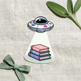 UFO Book Abduction Sticker – Pastel Alien Bookish Decal – Sticker Era by The Sticker Era