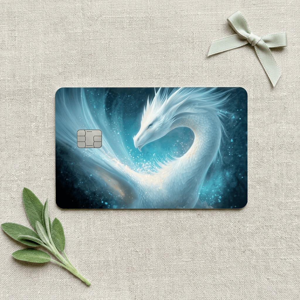 Celestial Ice Dragon Debit Card Skin | Ethereal Blue Fantasy Card Cover by The Sticker Era