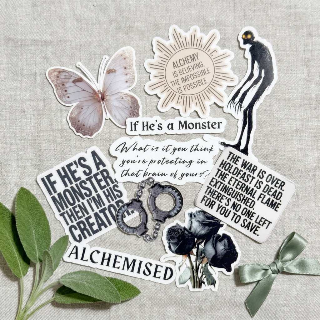 Alchemised butterfly and floral bookish sticker design close-up by The Sticker Era