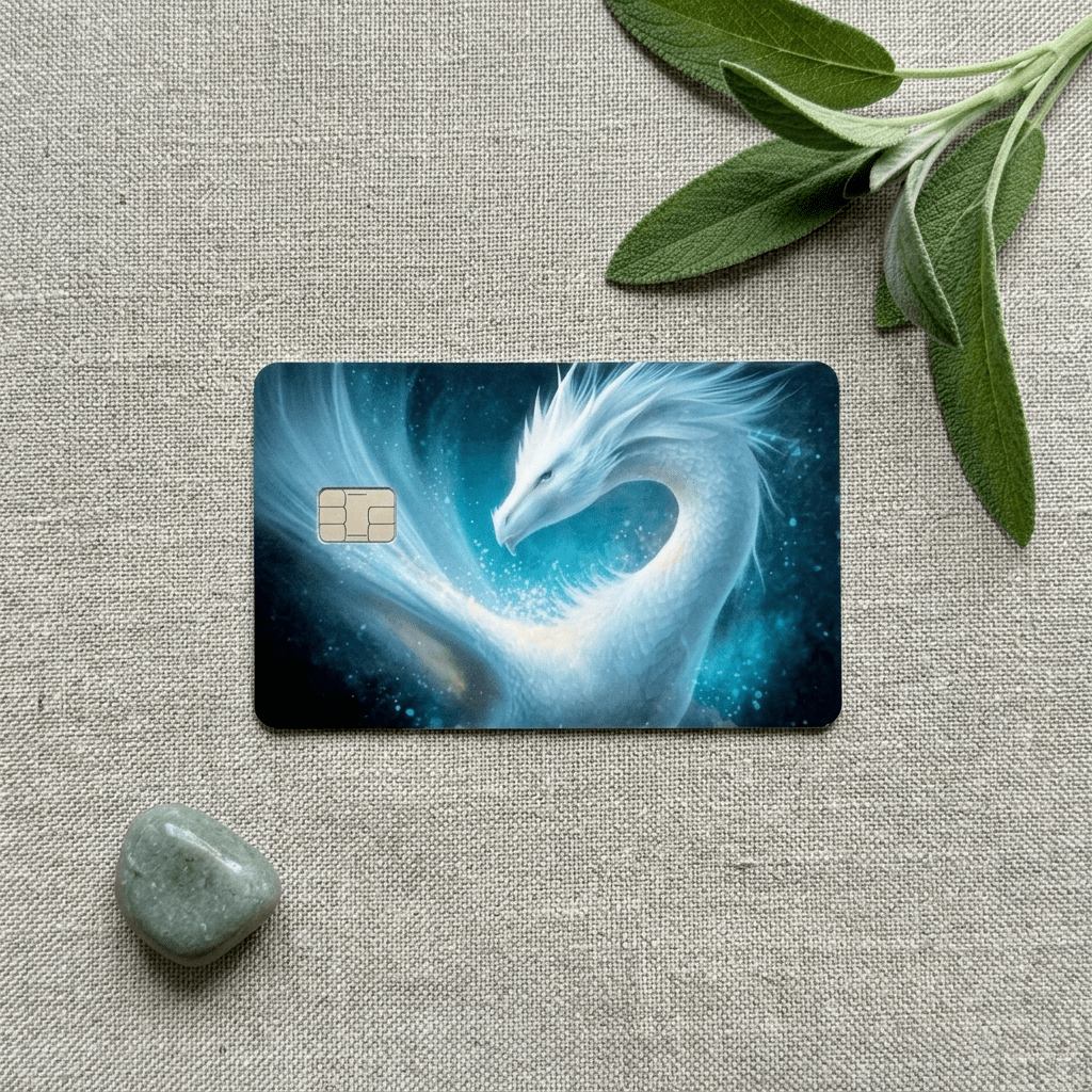 Celestial Ice Dragon Debit Card Skin | Ethereal Blue Fantasy Card Cover by The Sticker Era