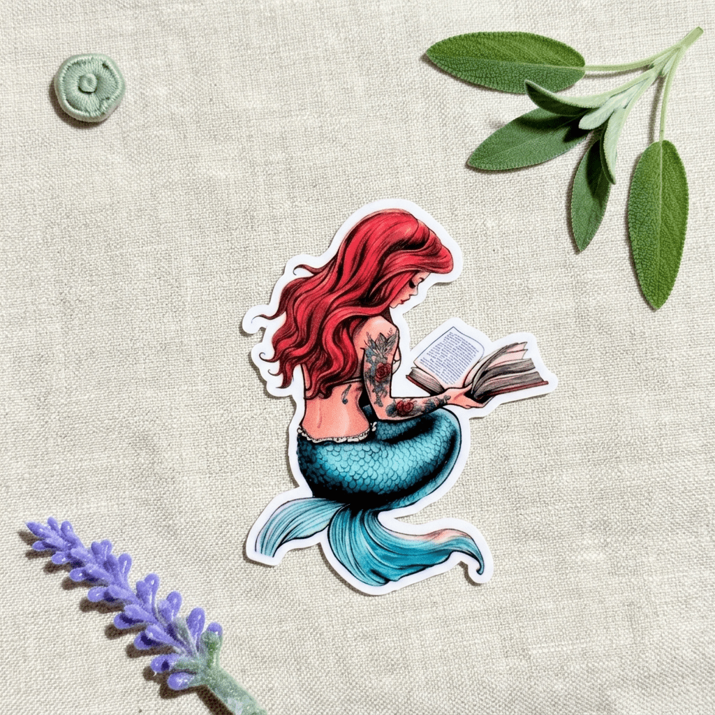 Pastel Mermaid Reading Sticker – Bookish Fantasy Vinyl Decal – Sticker Era by The Sticker Era