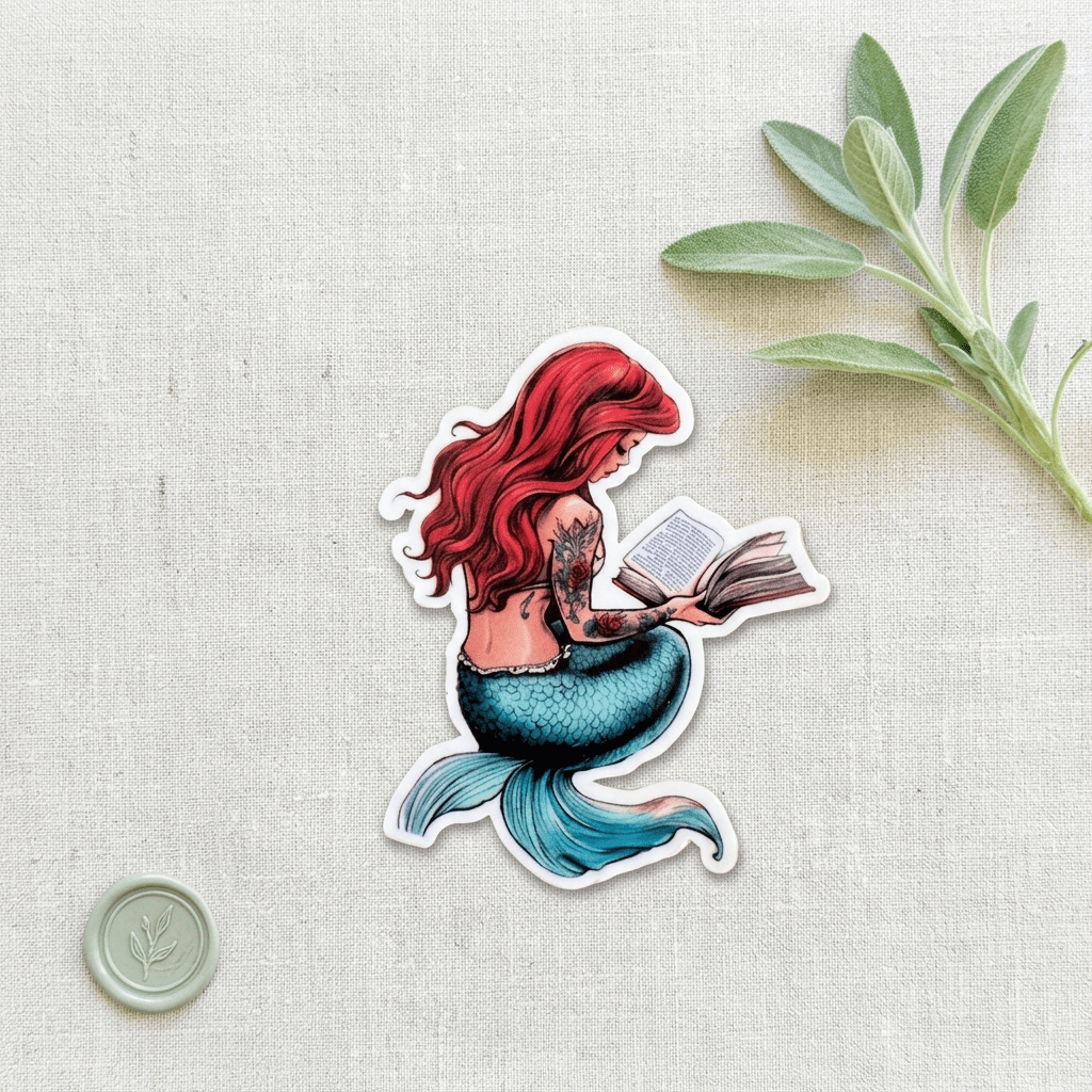 Pastel Mermaid Reading Sticker – Bookish Fantasy Vinyl Decal – Sticker Era by The Sticker Era