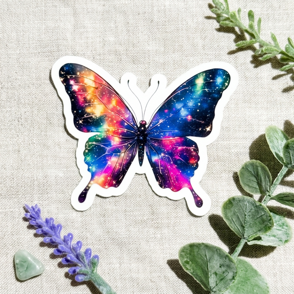 Holographic Galaxy Butterfly Sticker – Celestial Vinyl Decal – Sticker Era by The Sticker Era