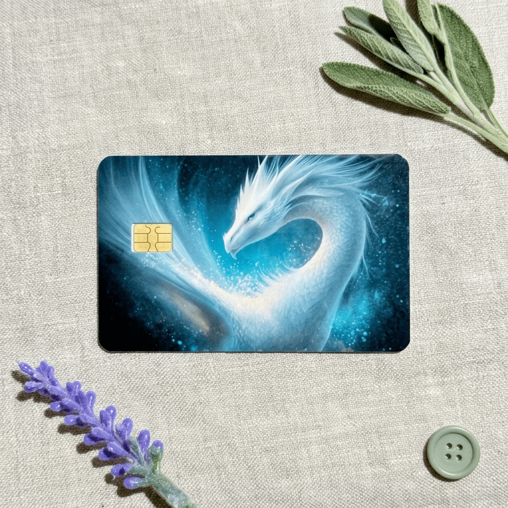 Celestial Ice Dragon Debit Card Skin | Ethereal Blue Fantasy Card Cover by The Sticker Era