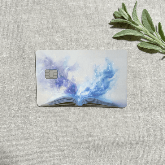 Galaxy Mist Open Book Debit Card Skin – Fantasy Reader Card Cover – Sticker Era by The Sticker Era