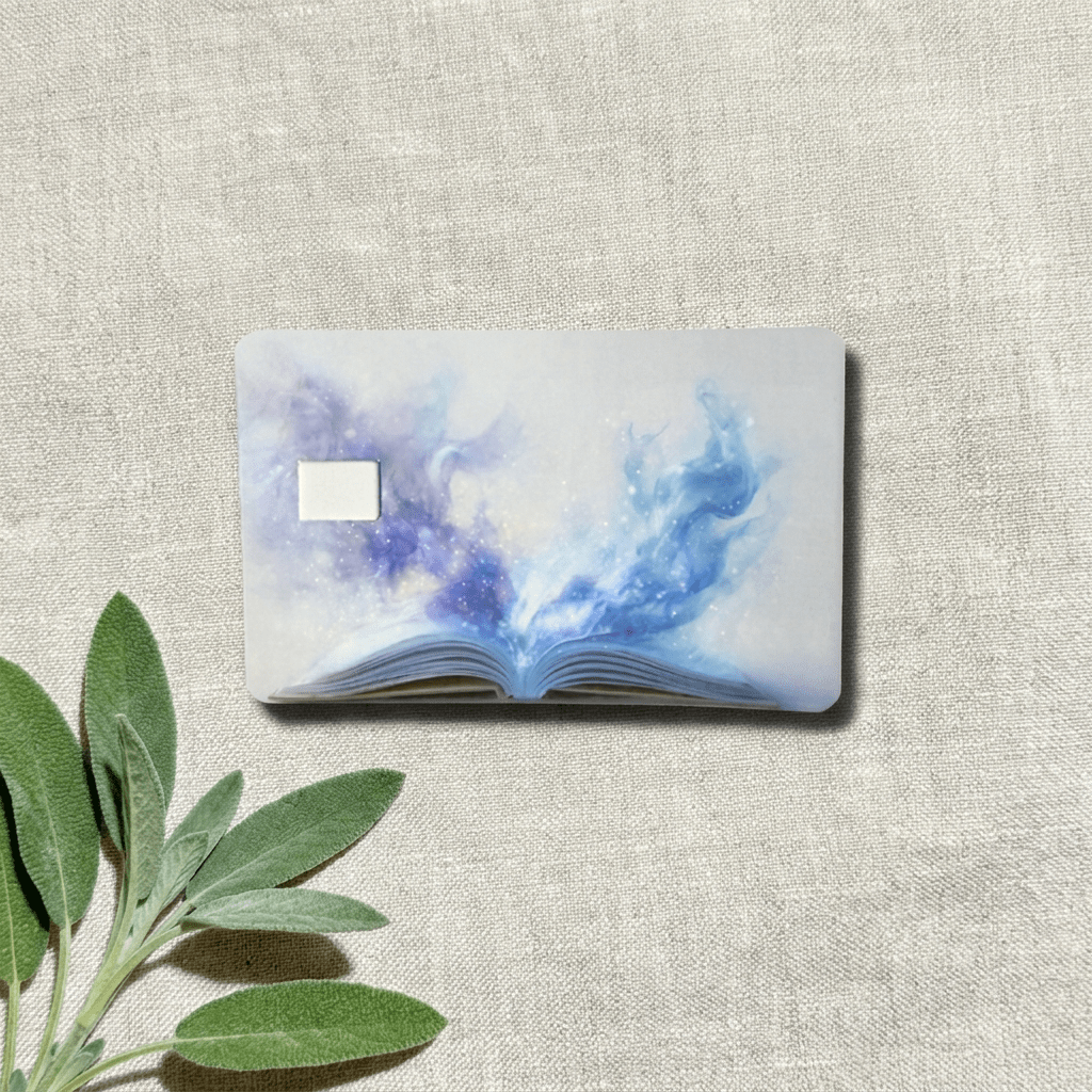 Galaxy Mist Open Book Debit Card Skin – Fantasy Reader Card Cover – Sticker Era by The Sticker Era