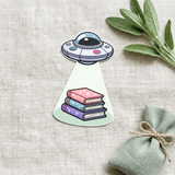 UFO Book Abduction Sticker – Pastel Alien Bookish Decal – Sticker Era by The Sticker Era