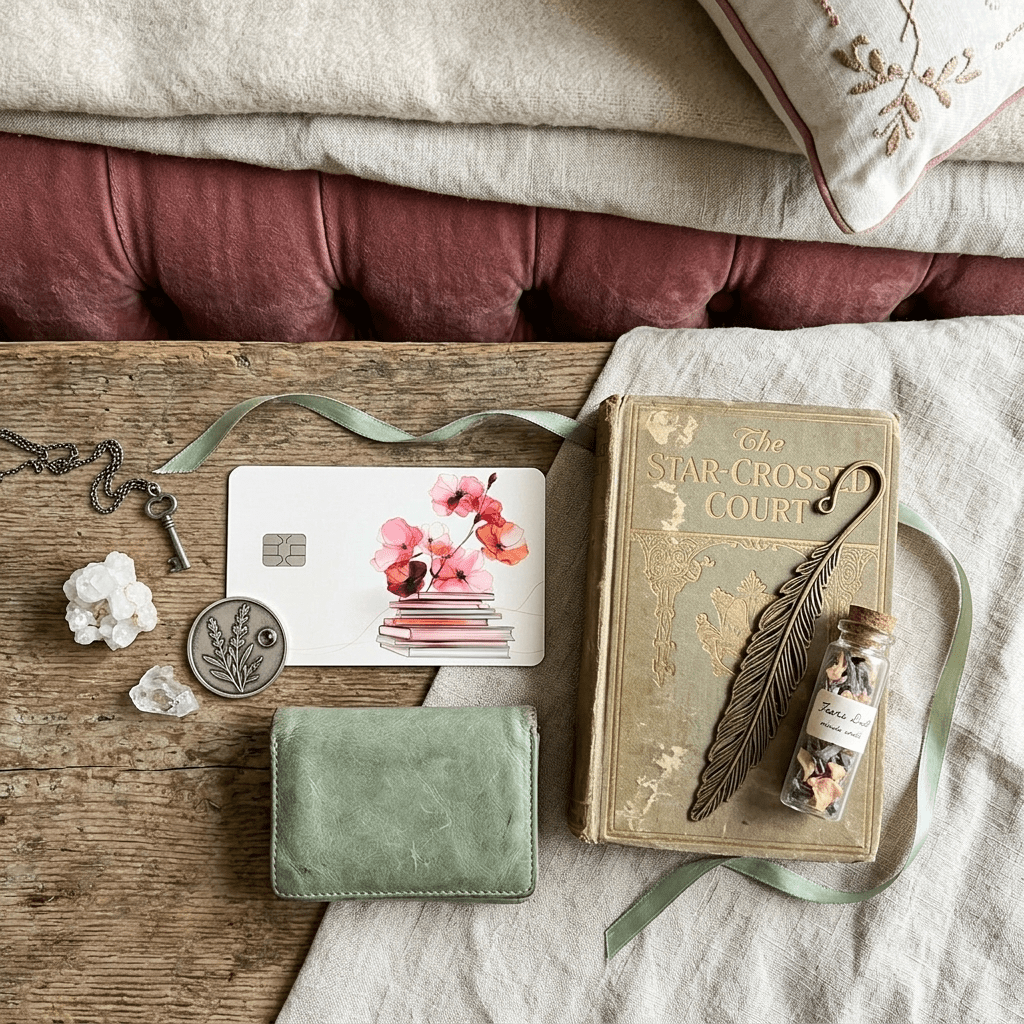 Floral Book Stack Debit Card Skin – Literary Cottagecore Card Cover – Sticker Era by The Sticker Era