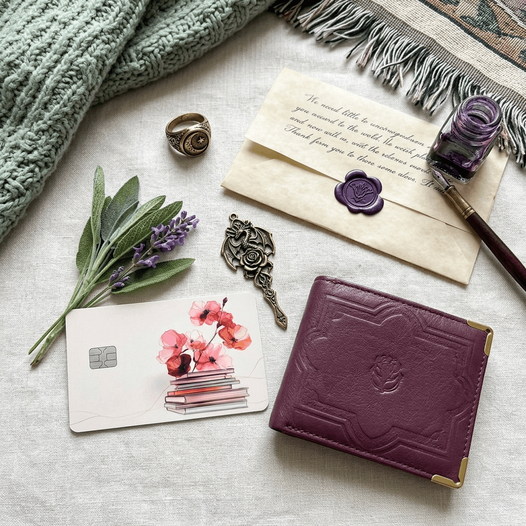 Floral Book Stack Debit Card Skin – Literary Cottagecore Card Cover – Sticker Era by The Sticker Era