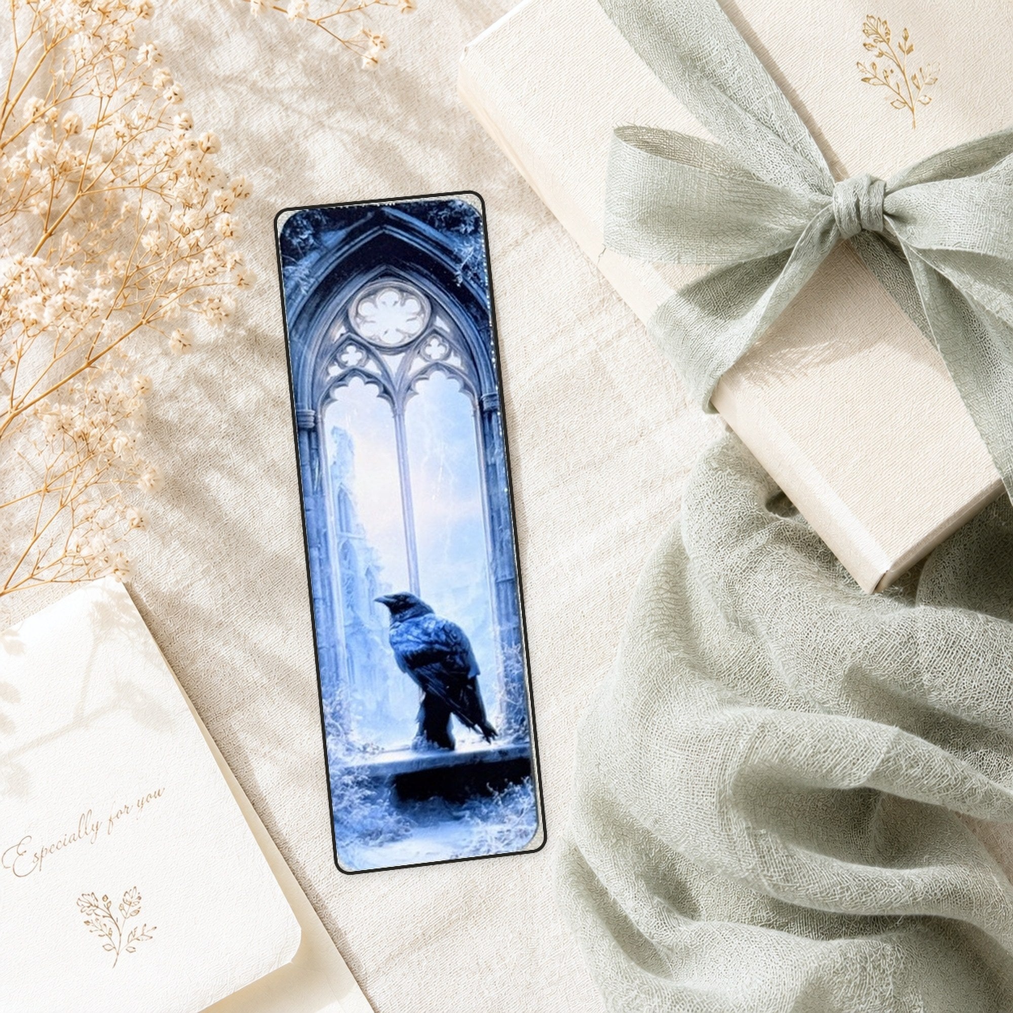 Raven bookmark gift flat lay by The Sticker Era