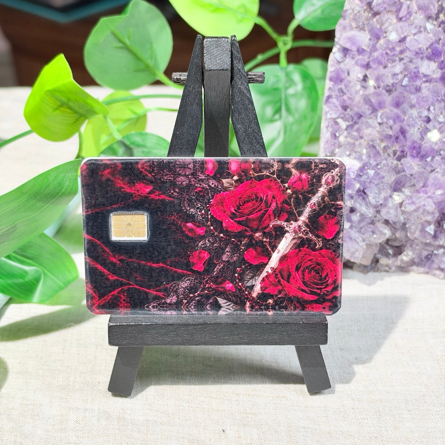 Rose & Dagger Card Skin – Dark Romance Red Roses Debit & Credit Card Sticker by The Sticker Era