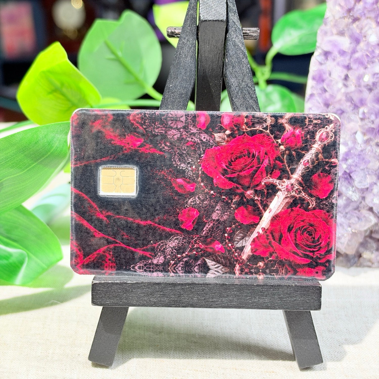 Rose & Dagger Card Skin – Dark Romance Red Roses Debit & Credit Card Sticker by The Sticker Era